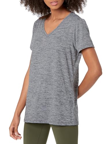 Amazon Essentials Camiseta Elástica de Secado Rápido, Manga Corta y Cuello en V (Hay Tallas Grandes) Mujer, Pack de 2, Gris Oscuro Teñido Multicolor/Negro, XXL