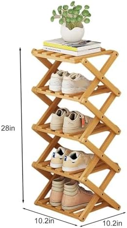 5Tier Foldable Wooden Shoe Rack SpaceSaving Design for Home Entryway or Closet Stylish Coffee Color Storage Solution for Shoes Boots Sneakers and More image 4