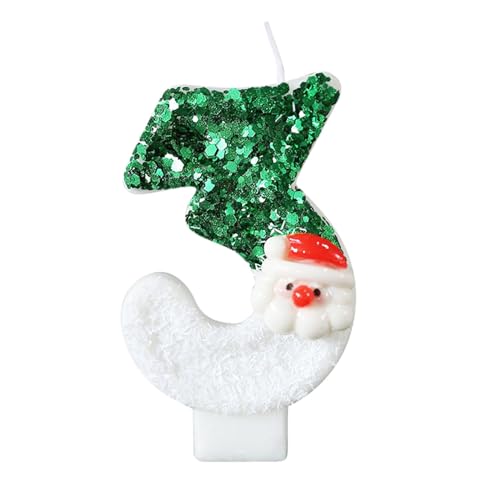 Christmas Birthday Number Candle Green Sequins Numeral Candles with Cute Santa Claus 0-9 Cake Topper Decoration for Christmas Birthday, Birthday Candles for Wedding Reunion Theme Party (3)