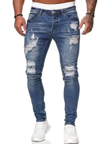 Mywinway Skinny Jeans for Men Spring Summer Stretch Ripped Mid Rise Tapered Leg Slim Fit Classic Distressed Denim Pants