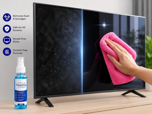 Image of Ranz Screen Cleaning Kit for Laptop, Mobile, TV & Monitor | 3-in-1 Kit with 100ml Spray, 400 GSM Dual-Sided Microfiber Cloth & Brush | Streak-Free, Alcohol-Free LCD LED Screen Cleaner