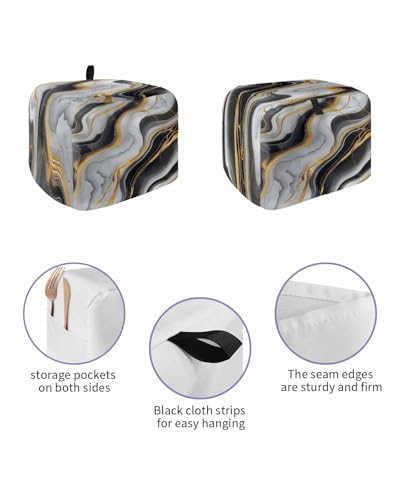 Black Grey Marble 4 Slice Toaster Cover, Abstract Gold Luxury Cracks Marbling Small Appliance Cover Toaster Dustproof Fingerprint Protectors Machine Washable, Large