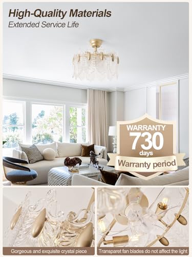 Image of 20 Inch Gold Crystal Fandelier Ceiling Fan with Light, Mid Century Gold Fandelier Ceiling Fans with Lights Remote Control, French Country Chandelier with 6 Speeds for Bedroom, Nursery, Living Room
