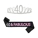 40th Birthday Silver Tiara with Black & Pink Satin Glitter Sash Saying 40 & Fabulous. High Quality, Luxurious Party Supplies, Costume, Decoration, Gift for Any Woman