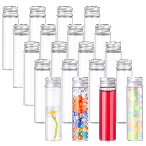 Smivyhp 20 Stück 20ml Glasflasche, Transparent Kleine Flaschen zum Befüllen, Reagenzglas Mit Schraubverschluss Mini Glasröhrchen für Blumen Gewürze Bonbons Flüssig