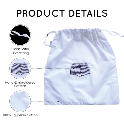 Image of Lingerie Bag for Travel Set of 3, Men Lingerie Bags with Draw Strings, Double-Layered Egyptian Cotton Beach Bags for Swimwear, Underwear & Vacation Storage, 15x15 Inches (White)