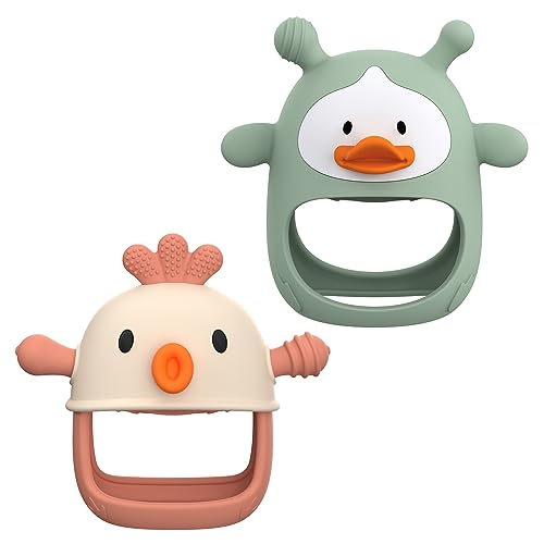 Image of Spanky Duck Baby Teether with Toothie Bird Baby Teether(Green+Nude)