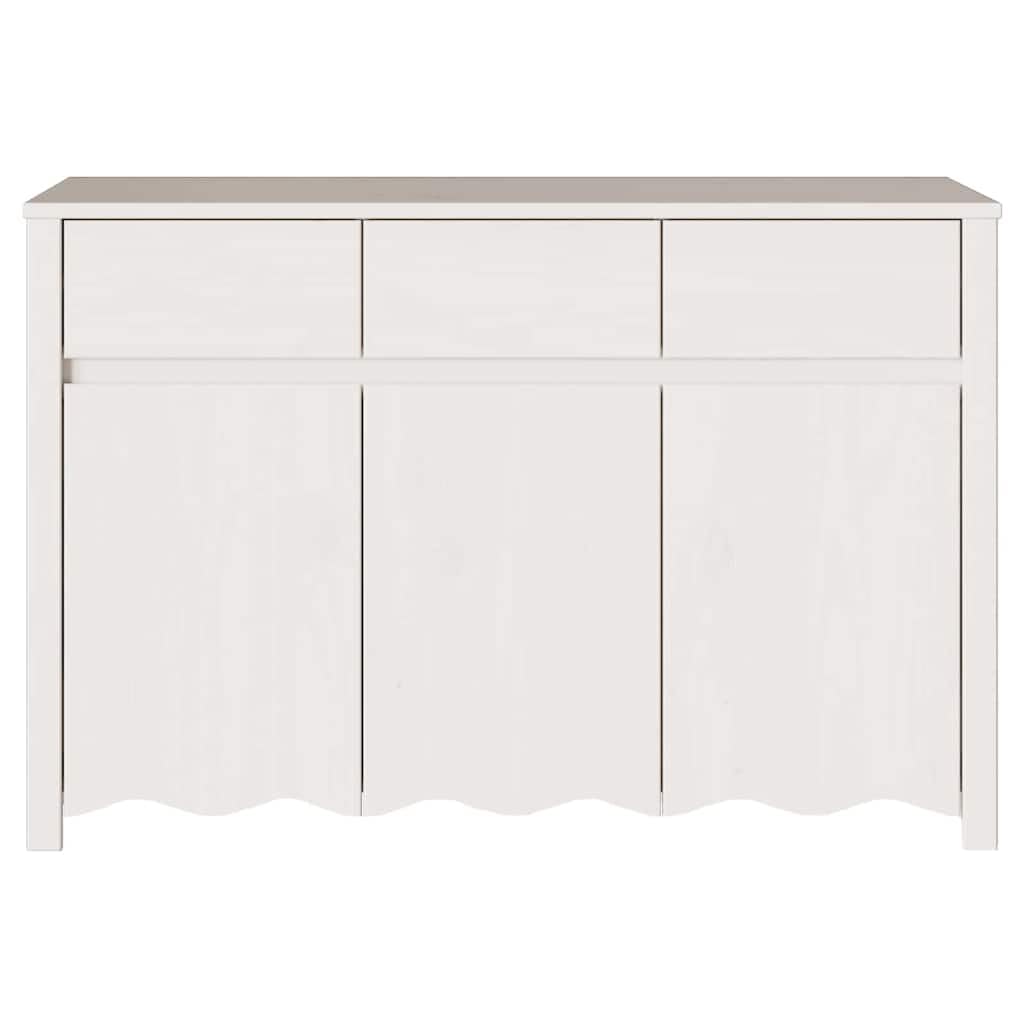 Credenza bianca, 114 x 43 x 75,5 cm, in legno massello di pino con
