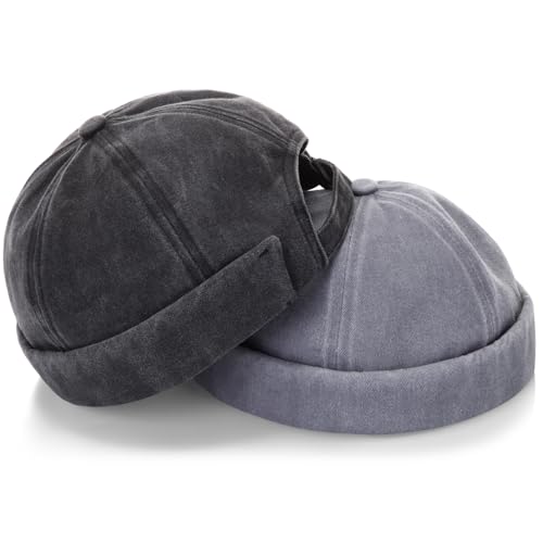 Image of SATINIOR 2 Pieces Brimless Hats for Men Adjustable Docker Cap Casual No Brim Hat Rolled Cuff Sailor Skullcap