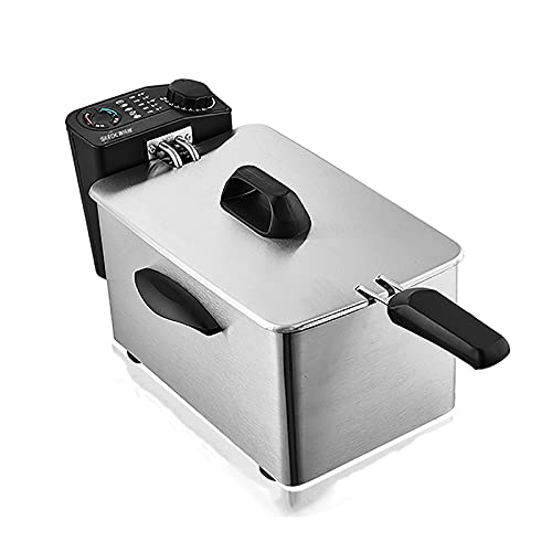 CZAOERXB Freidora eléctrica de 2,5 l/3,5 l/4 l con Cesta y Tapa, freidora Comercial de Acero Inoxidable, con limitador de Temperatura, para Uso doméstico