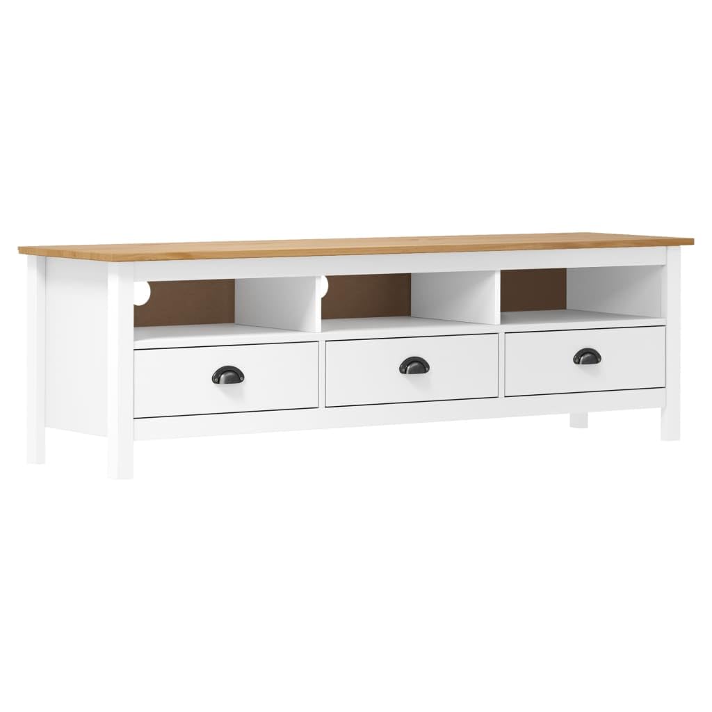 vidaXL Meuble TV Armoire Basse Meuble Divertissement avec 3 Etagères et 3 Tiroirs Salon Maison Intérieur Blanc 158x40x47 cm Bois de Pin Solide