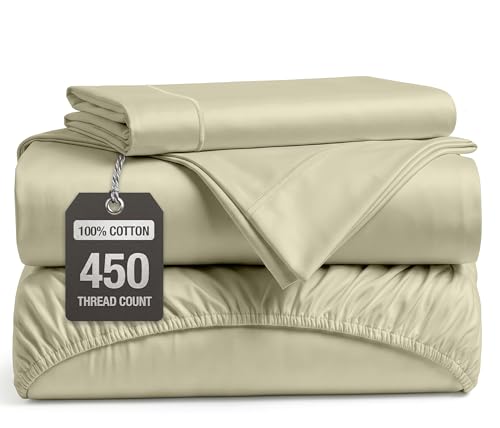 Image of 450TC Cotton Twin Sheet Set - Silky Smooth Sateen Weave, Linen