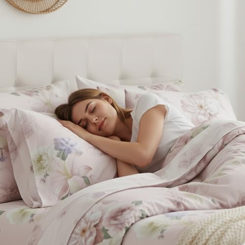 Image of Sleepy Threads Double Bed Queen Size Blended Cotton Bedsheet, 200 TC Soft, Breathable Fabric, Wrinkle Free Floral Print Bedroom Bedding Set, 1 Bedsheet with 2 Pillow Covers for Bedroom (93x106 Inch)