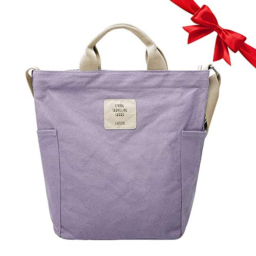 Gindoly Casual Handtasche Damen Canvas Chic Schultertasche Damen Henkeltasche Schulrucksack Große umhängetasche Tasche Lila