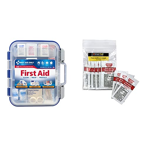 First Aid Only 335 Piece All-Purpose First Aid Kit, OSHA Compliant & FAE-6109 SmartComplianceRefill Burn Cream, 10 Count