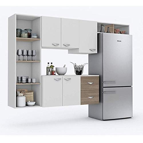 Cozinha Compacta 4 Peças 5 Portas Anabela Siena Móveis Branco/Nogueira