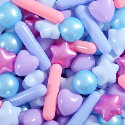 STARBOLO Ball Pit Balls - Pack of 150pcs Crush Proof Plastic Children's Toy Balls Mermaid Ocean Balls for Birthday Party Christmas Water Toy Indoor Outdoor(4 Shapes)