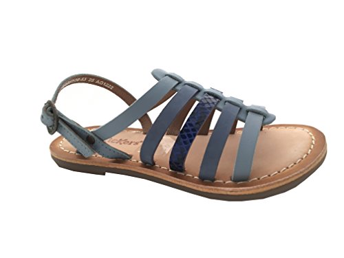Sandales fille Kickers bleu serpent en cuir imprimé avec boucle ajustable