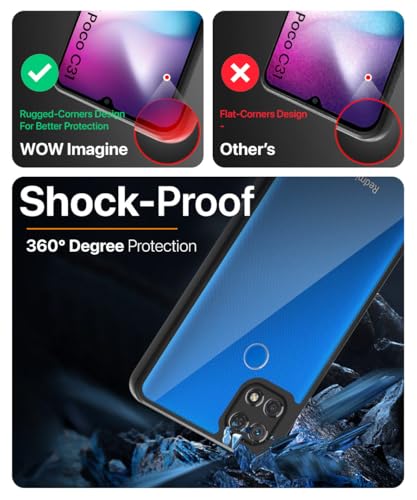 Image of WOW IMAGINE Shockproof Hybrid Back Cover for Redmi 9 | Redmi 9 Activ | Poco C31 | Hard Slim fit Back Case | PC & TPU | Clear Transparent Case - Black