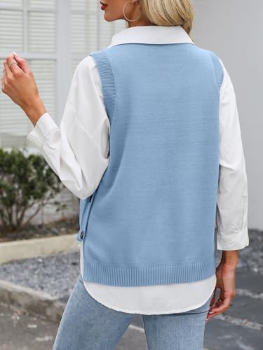 Image of ANRABESS Womens Sweater Vest Summer Sleeveless Crewneck Ribbed Knit Side Button Loose Pullover Tank Tops 2026 Fall Outfits