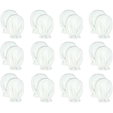 Liwely 12 Pairs Unisex-Baby No Scratch Mittens, 100% Cotton, Solid White Cover