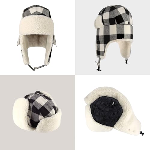 Image of Buffalo Plaid Winter Trapper Hat, Sherpa Lined Ear Flap Hunting Cap Men