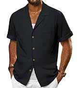 PJ PAUL JONES Mens Short Sleeve Button Down Shirts Untuckit Cuban Casual Shirt with Pocket for Su...