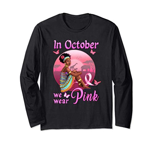 Breast Cancer Shirts for Black Women Blessed Pink Survivor Manga Larga