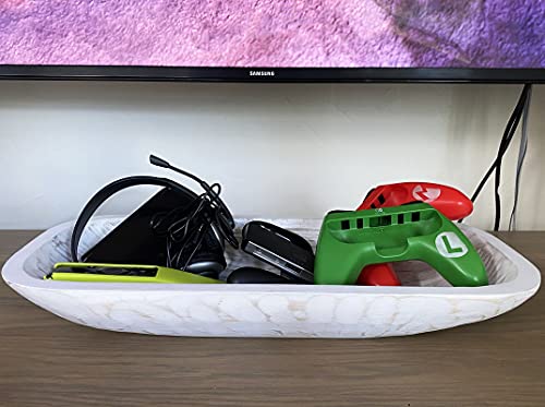 Large 17" White Dough Bowl, Hand-Carved Mango Wood Ship Bowls, Rustic, Decorative, Farmhouse Decor, Big Dining Table Center Piece, Can Also Be Use For Dough Bowl Candles (White, Large) #TOP4