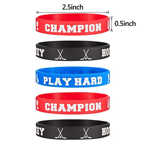 image for BBTO 24 Pieces Hockey Rubber Bracelets Silicone Hockey Wristband Stret