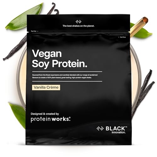 Protein Works | Veganes Soja Protein Pulver – BLACK Innovation, Soja Isolat Eiweißpulver, fettarm, ohne Zuckerzusatz, 100% pflanzliche Ernährung, Vanillecreme, 33 Portionen, 1kg
