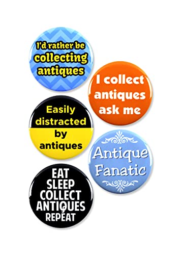 5 Pack - Antique Collector Antiquarian Pinback Buttons - 2.25 Inch