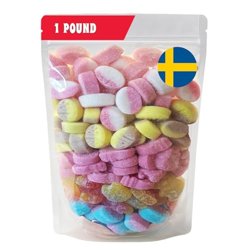 Bubs Swedish Candy Mix Mini – 1 lb Vegan & Gelatin Free Sweet & Sour Gummies | Assorted Skulls & Ovals | Banana/Toffee, Raspberry/Blueberry, Strawberry/Vanilla | Fresh Foam Candy From Sweden