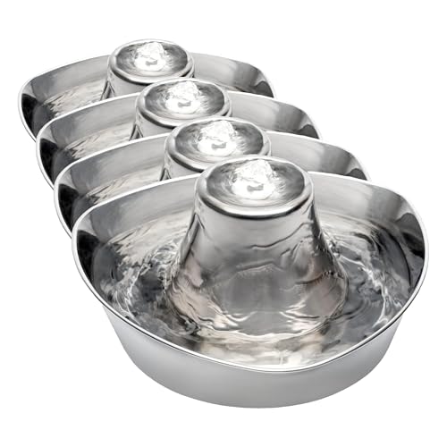 Image of PetSafe Seaside Stainless Steel Cat & Dog Fountain, 60 Oz Water Capacity - 2 Water Filters & 1 Pump Included, Soothing Flow for Pets, Scratch-and Rust-Resistant Material - Quiet Motor (Pack of 4)