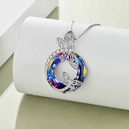 Toupop Dragonfly Gifts For Women Sterling Silver Dragonfly Pendant Necklace With Circle Crystal Birthday Christmas Mothers Day Jewelry Gifts For Women Girls Mom #TOP1