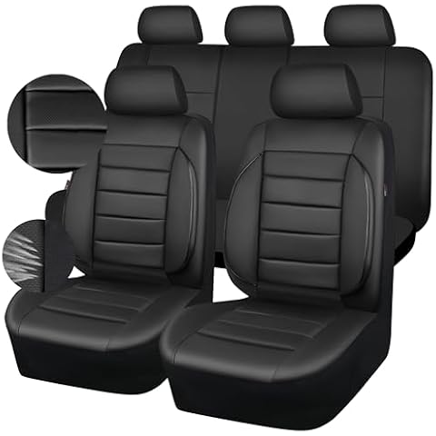 CAR PASS Leather Seat Covers Full Set Universal Water Resistant 3D Foam Back Support, Luxury Comfort Automotive 5 Seat Covers All Season Fit for SUV,Sedan,Van, Airbag Compatible Elegance(Pure Black) Cover