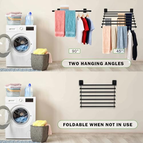 Qufiona Wall Mounted Drying Rack, 57 Inches Wall Laundry Drying Rack Collapsible Indoor Clothes Drying Rack for Hanging Clothes - Image 2