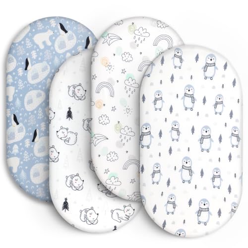 Image of Baby Bassinet Sheets for Baby Boy Girls,4-Pack Fitted Bassinet Sheets Set Compatible with Halo Bassinest Swivel Sleeper,Baby Delight,Angelbliss,32 inchX16 inch (Arctic Circle)