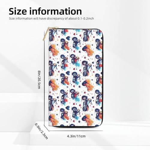 Leather Thin Slim Wallets for Women Men - Fashion Colorful Cartoon Motorcycle Print Card Wallet Holder with Zipper2