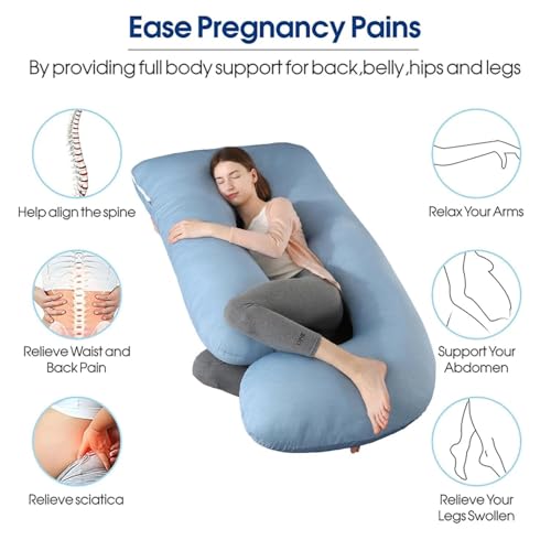 Image of Pregnancy Pillows for Sleeping, U Shaped Full Body Maternity Pillow for Pregnant Women with Removable Bean Velvet Cover, Support for Back, HIPS, Legs, Belly, 57 Inch, Grey