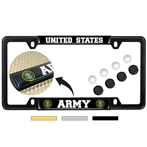 [Officially Licensed Product] - United States Army Domed Custom-Made Personalized Narrow (Thin) Top 4 Hole Metal Car License Plate Frame with Free caps - Black (Quantity: 1 Frame)