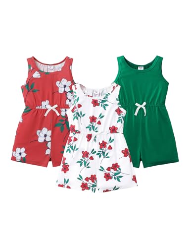 PATPAT Girls 3 Pack Floral Summer Rompers