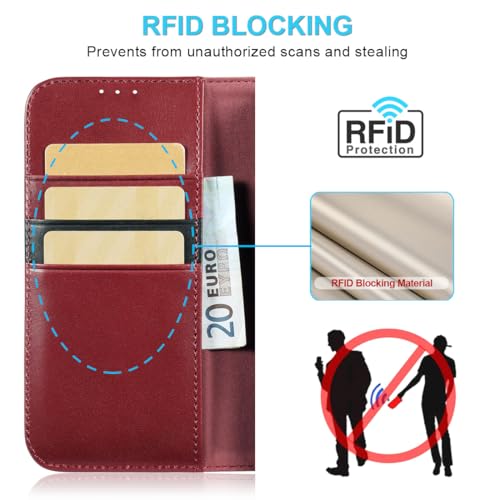 Étui cuir véritable pour iPhone 17e avec protection RFID bordeaux