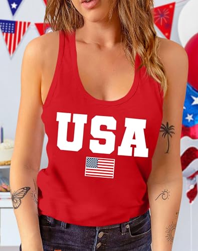 Image of Ithalt Womens American Flag Shirts 4th of July Outfits USA T-Shirt Patriotic Tank Shirt Fourth of July Sleeveless Tops