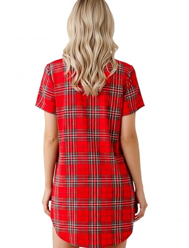Image of Samring Pajama Nightgown for Women Short Sleeve Button Down Boyfriend Night Gown Nightdress Sleep Shirts