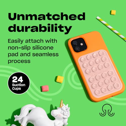 Image of OCTOBUDDY Classic MAX - Silicone Suction Phone Case Adhesive Mount - Hands-Free, Strong Grip Holder for Selfies and Videos - iPhone and Android Compatible - 2.6″ x 3.9″, Marigold
