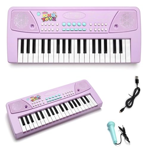 Image of Kids Piano Keyboard with Mic | 37 Keys, 8 Rhythms, 8 Tones & 6 Demo Songs | Electronic Musical Toy for Boys & Girls Age 2-5 | Educational & Recording Keyboard for Beginners -(Purple)