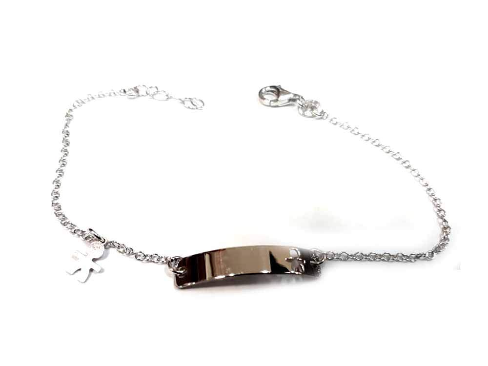 artigianale 1 Bracciale Argento 925 con Ciondolo Bebe' Bimbo, Lungo 19 CM Regolabile, Targa Centrale 3CM Circa Incisione Compresa Nome Bambino, 1 Portachiavi AMULETI Rossi
