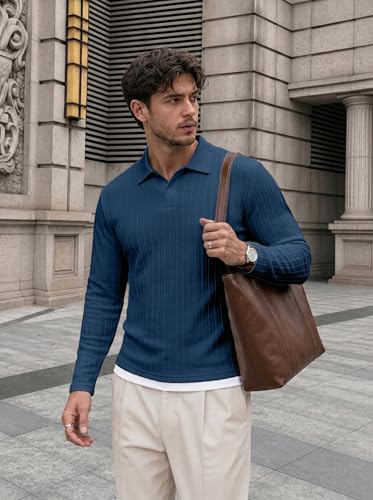 Image of JMIERR Mens Casual Polo Shirt Summer Short Sleeve Vacation Button Beach Knit Stretchy Golf Shirts