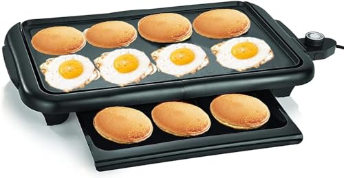 18 inch Nonstick Electric Griddle for 8 Pancakes or Eggs At Once, with Warming Tray